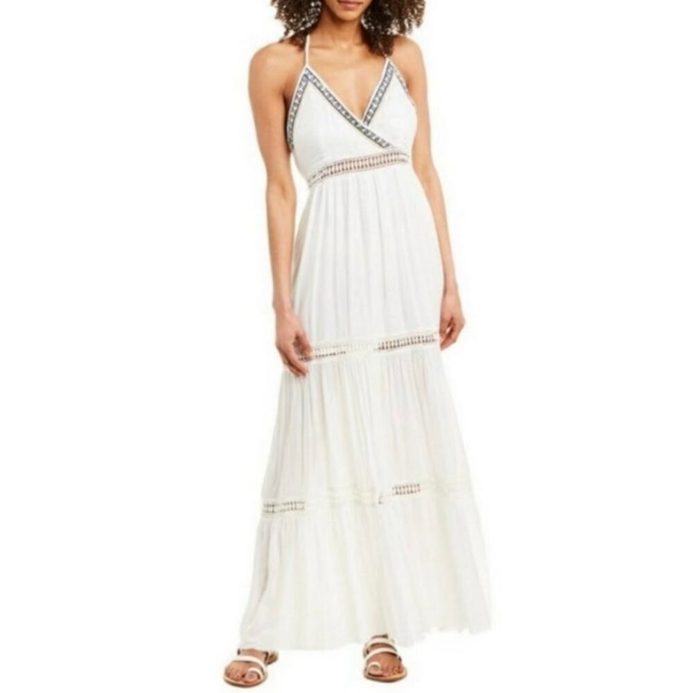 🌟RAGA Imani Halter Crinkled Gauze Tiered Maxi Boho Dress